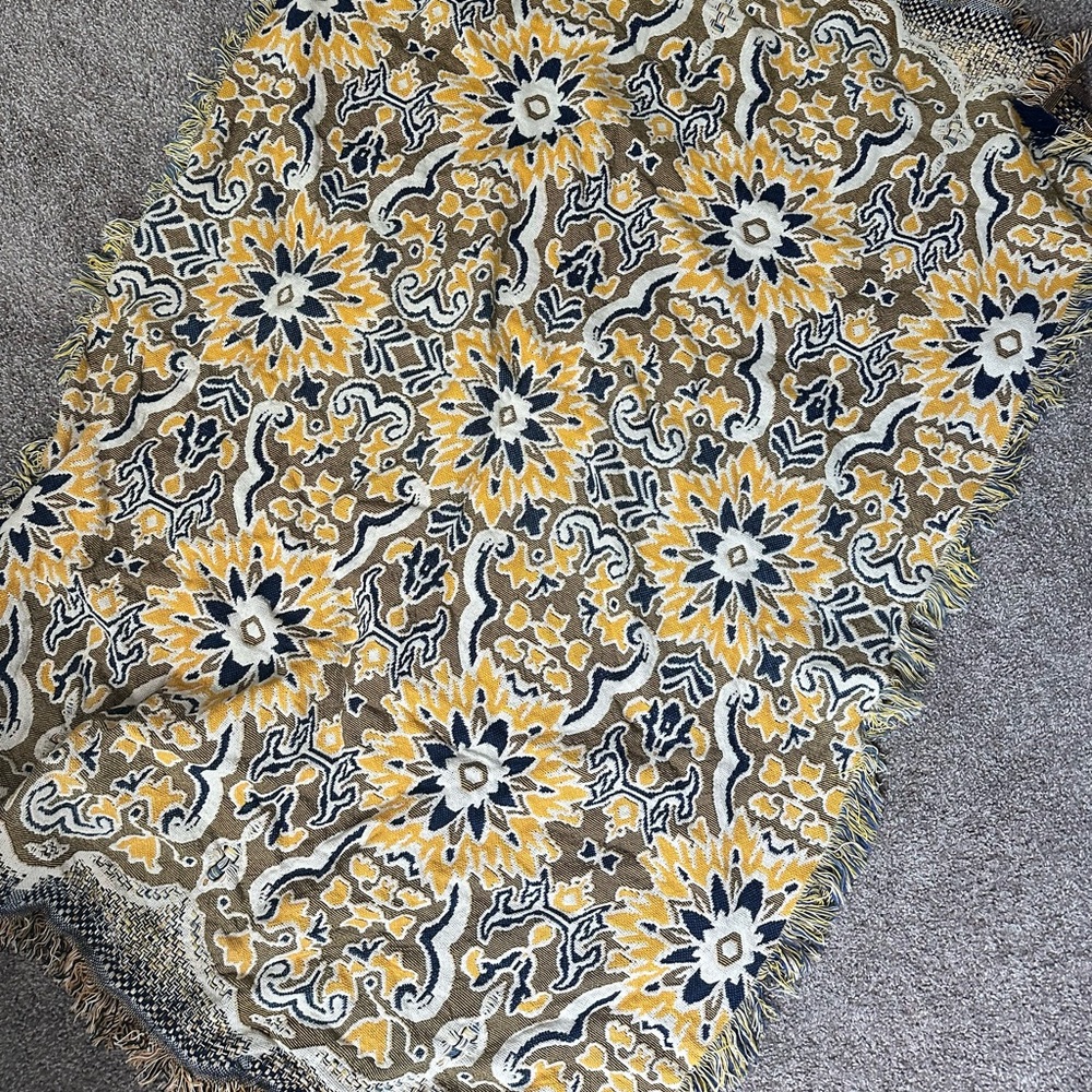 Yellow and Navy woven throw